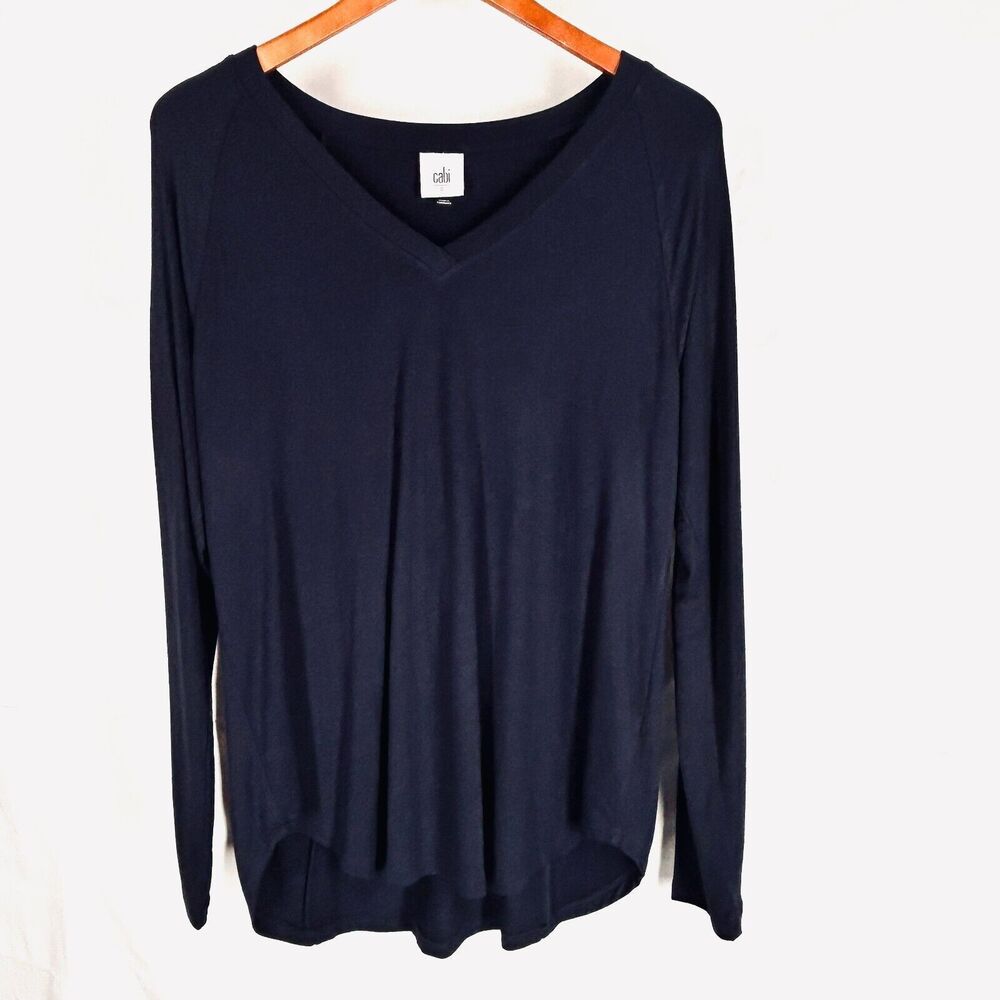 Cabi Recline S Knit Top Cinch Back Tee NAVY BLUE Rayon Stretch Style So cute! - Picture 6 of 10